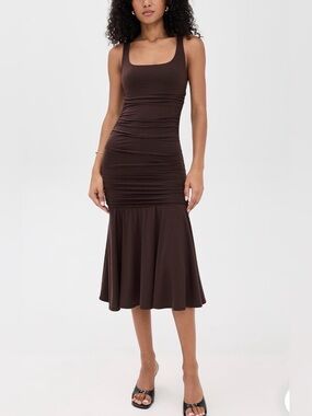 Reformation - Kayla Knit Brown Ruched Scoop-Neck Midi Dress - Size XS